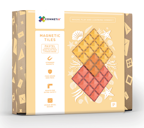 Connetix 2 piece Base Plate Pack  - Lemon & Peach - The Toybox NZ Ltd