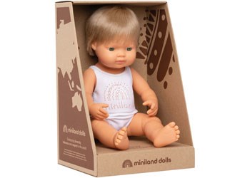 Miniland Anatomically Correct Baby Doll 38cm Caucasian Boy Dark Blonde
