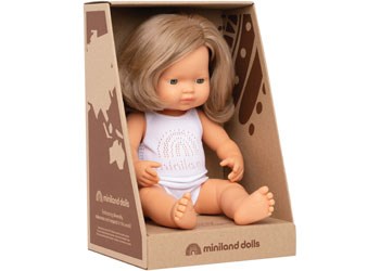 Miniland Anatomically Correct Baby Doll 38cm Caucasian Girl Dark Blonde