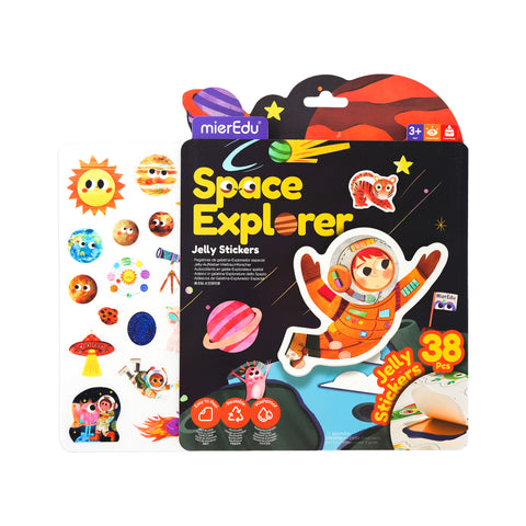 mierEdu Space Explorer Jelly Stickers pack with planets, rockets and astronauts