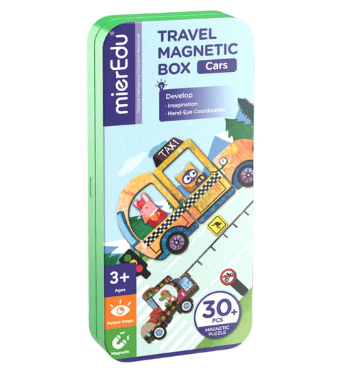 mierEdu Cars Travel Magnetic Puzzle Box tin