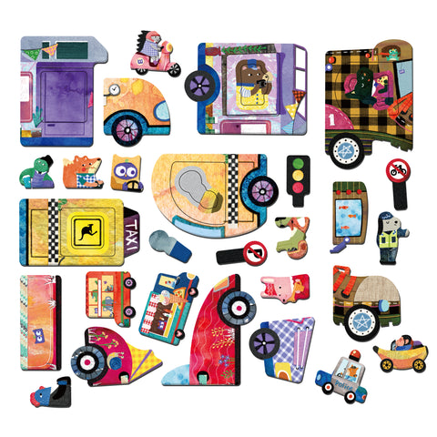 mierEdu Cars magnetic puzzle play scene