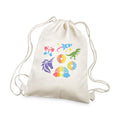 Drawstring bag with colorful icons on a white background