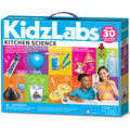 Box of 4M XL Powered Kids Kitchen Science Kit from 4M, featuring various kids science projects on the packaging with images of children engaging in educational science activities. Contains a warning about small parts being a choking hazard and is recommended for ages 8 and up.