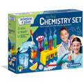 Image of the "Clementoni Science & Play - LAB My First Chemistry Set" box by Clementoni. The box showcases kids conducting experiments with colorful test tubes, safety goggles, and instruction manuals. Perfect for ages 8 and up, this set transforms your space into a modern chemistry laboratory with over 100 safe experiments.