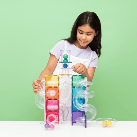 Connetix bright magnetic tiles and clear fluted tubes