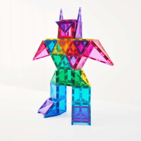 Connetix bright magnetic tile shapes including squares and triangles