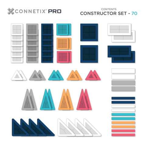 Collection of colorful building blocks with Connetix Pro branding on a white background