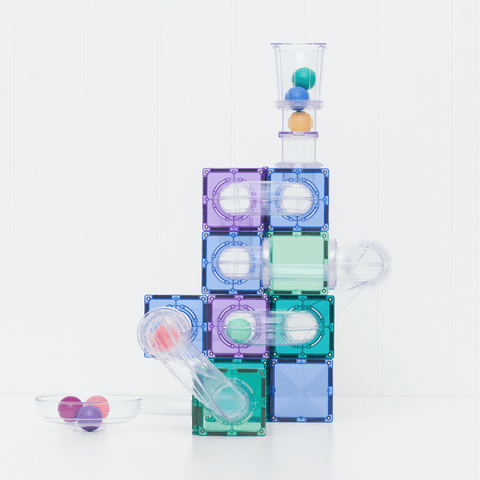Connetix Pastel Ball Run contents laid out