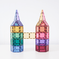 Connetix pastel tiles built into a castle