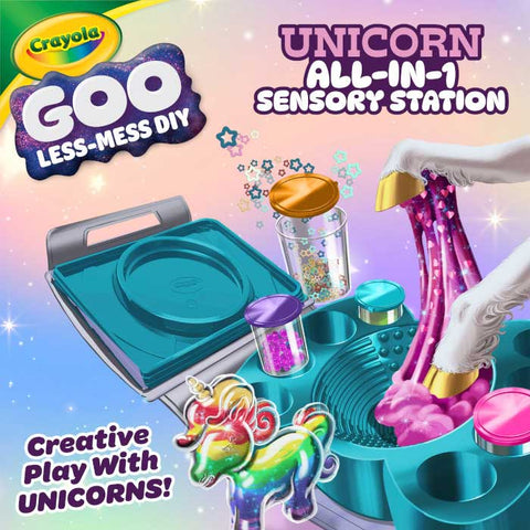 Child making unicorn goo with the Crayola Goo sensory station