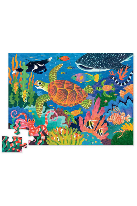 Colorful underwater scene puzzle with sea creatures on a white background