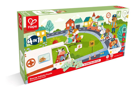 HAPE 4 in 1 Puzzle & Storytelling - Rescue Vehicle