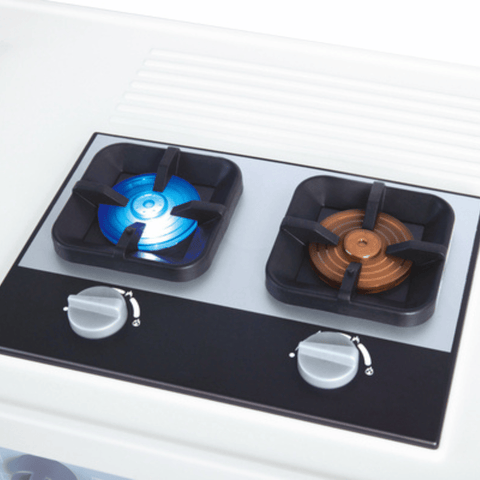 Close-up of the hobs on the Hape Deluxe Kitchen 
