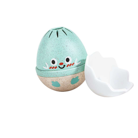 A Hape Happy Hatchlings egg rattle designed to wobble, rattle and roll upright for babies.