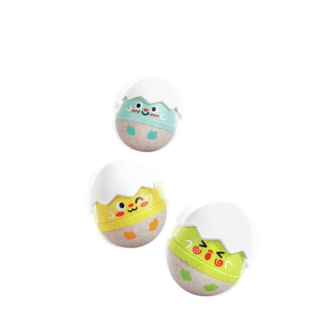 Hape Happy Hatchlings wobble rattles with their egg-shell style bases and soft silicone tops.
