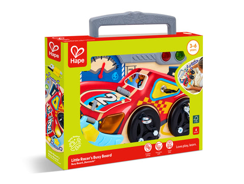 Hape Little Racer's Busy Board – Wooden Sensory Activity Toy – The
