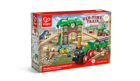 Hape Old-Timer Train Set vintage wooden train with carriages