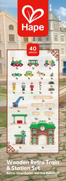 Hape Old-Timer Train Set vintage wooden train with carriages