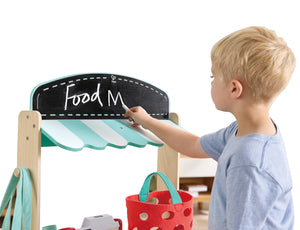 Hape Farmers Market Stall wooden play shop with cash register and play food
