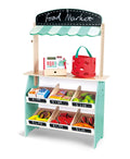 Hape Farmers Market Stall wooden play shop with cash register and play food