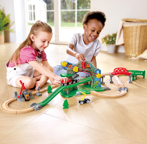 Mining locomotive and ore wagon from the Hape Treasure Mountain Train Set