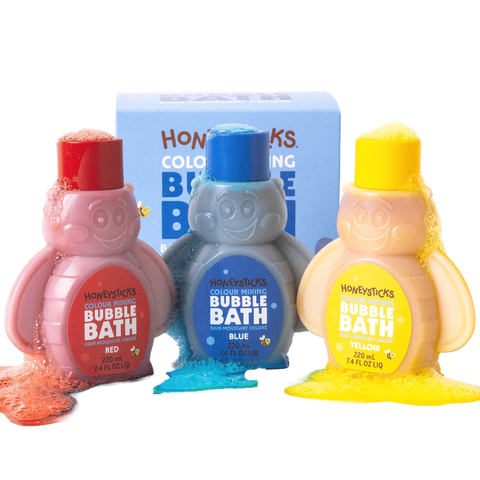 Honeysticks Bath Bubbles bottles including packaging.