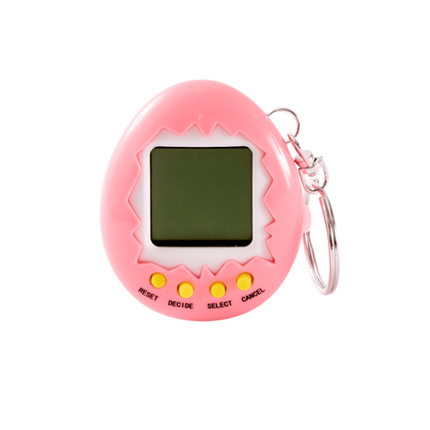 Close-up of the J'adore Digital Pet in pink, showing the screen and Reset, Decide, Select and Cancel buttons