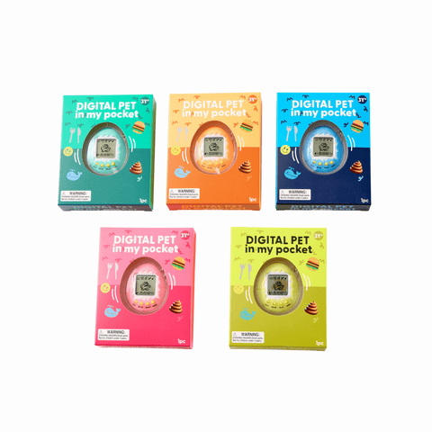 J'adore Digital Pet retail packaging shown in all five colourways, labelled for ages 3 years and up
