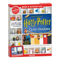 The image displays the "Klutz Harry Potter Clay Charms" book and activity kit by KLUTZ. This kit contains materials for crafting 29 polymer clay charms inspired by characters and creatures from the Harry Potter series. Among the featured charms are a sorting hat, broomstick, and various iconic symbols ideal for creating a charm bracelet.