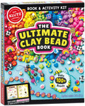 The image shows the cover of "Klutz The Ultimate Clay Bead Book" by KLUTZ. It features colorful handmade polymer clay beads and projects with beads all around the border. A label states it includes a 52-page book and over 100 beads, with 2.88 oz (81 g) of oven bake clay.