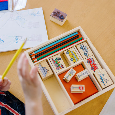 Melissa & Doug Wooden Stamp Set - Vehicles