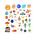 Space Explorer jelly stickers arranged in a space scene