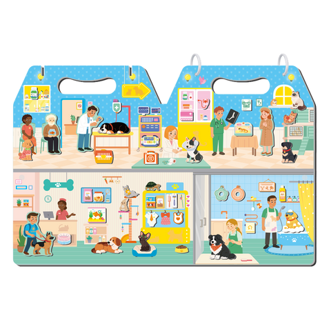 mierEdu Meet My Animal Clinic fold-out magnetic vet scene with animal patients and tools