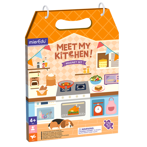 mierEdu Meet My Kitchen magnetic play set, front of pack
