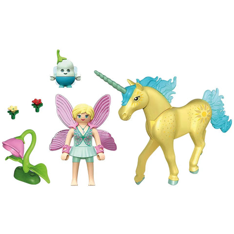 Playmobil Sunshine Blossom unicorn set with a giant flower, blossoms and a Joyling figure