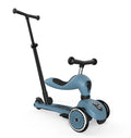 Scoot & Ride Highwaykick 1 Push & Go in Steel, shown assembled in ride-on mode with the parent push bar attached
