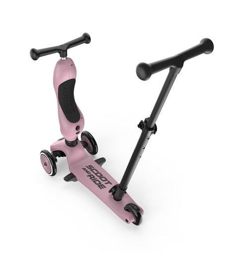 Scoot & Ride Highwaykick 1 Push & Go in Wildberry with the seat unit and push bar shown apart