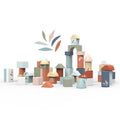 Speedy Monkey wooden blocks in assorted shapes with printed leaf designs