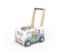 Speedy Monkey Van Multi-Activity Walker, a wooden push walker with activity panels and a shape sorter