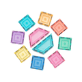 Pastel TileTek magnetic tile squares and a rhombus arranged in a circle