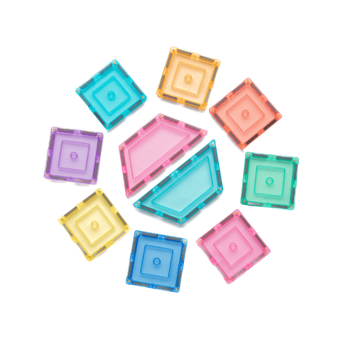 Pastel TileTek magnetic tile squares and a rhombus arranged in a circle