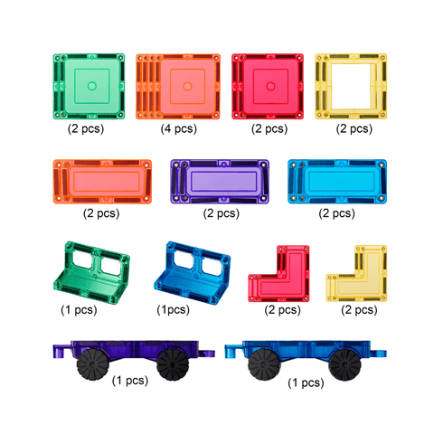 TileTek 28 Piece Car Set pieces laid out by shape and colour