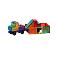 Green, orange and blue TileTek magnetic tile truck and trailer with rubber wheels