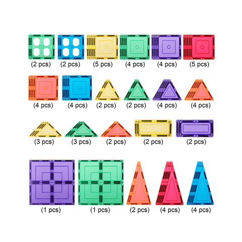 TileTek 64 Piece Explorer Set pieces laid out by shape and colour