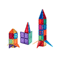 Three TileTek magnetic tile rockets of different heights and colours