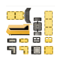 Flat lay of the Tile Tek Mega Earth Movers 22 piece set sorted by part