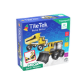 Tile Tek Mega Earth Movers 22 Piece box featuring a dump truck and bulldozer build
