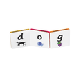 Tile Tek lower-case letter toppers spelling dog on magnetic tiles