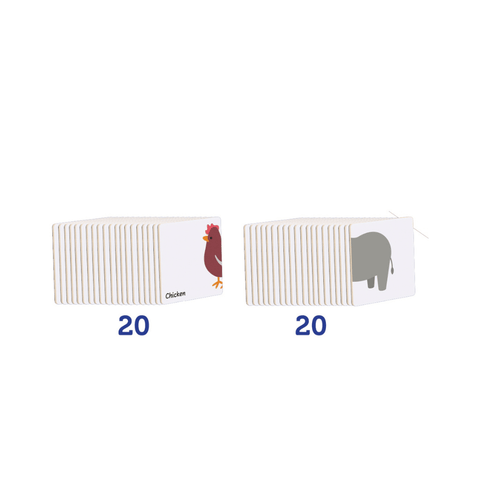 Diagram of the 40 Tile Tek animal puzzle pieces split into farm and safari sets